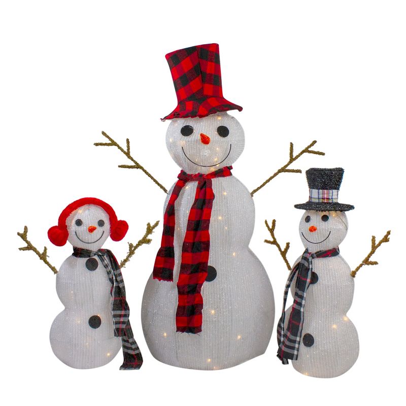 Northlight Set of 3 Lighted Tinsel Snowman Family Christmas Outdoor Decorations, 35", 1 of 7