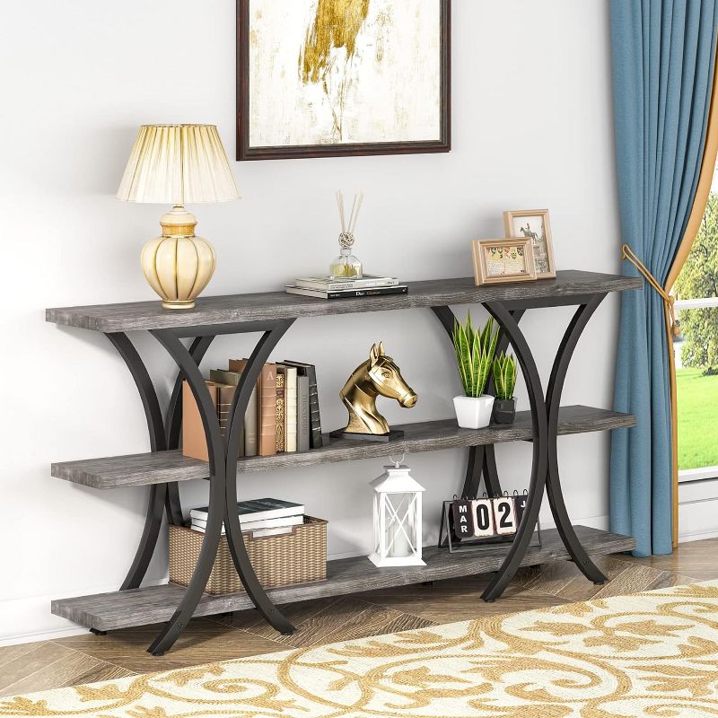 Tribesigns 70.8 Inch Console Table, Long Sofa Table Entry Table with 3 Tier Storage Shelves for Entryway Hallway Living Room, 5 of 10