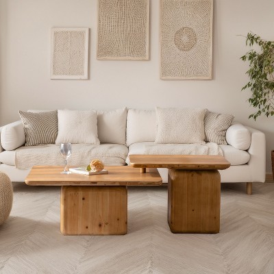 Modern Coffee Table Set of 2, Wooden Nesting Coffee Table, Rectangle Accent Center Table, Sofa Side Table for Living Room Bedroom Office