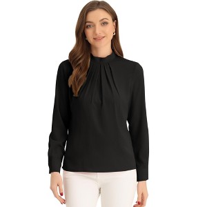 Allegra K Women's Business Casual Stand Collar Chiffon Long Sleeve Blouse - 1 of 4