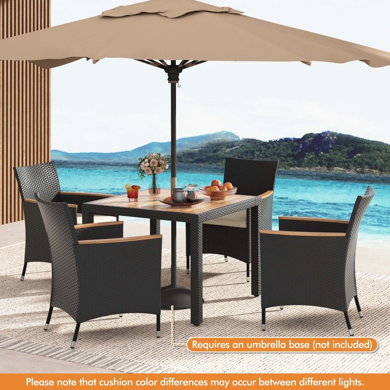 Costway 5 PCS Patio Dining Table Set for 4 Rattan Conversation Set with Umbrella Hole, 5 of 11