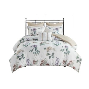 Gulches Full/Queen 7 Piece Printed Seersucker Comforter Set with Throw Blanket Taupe/Blush - 1 of 4