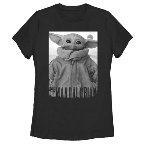 Women's Star Wars The Mandalorian The Child Gray Grayscale Pose T-shirt ...