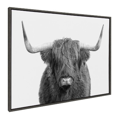 Black and White Highland Cow Portrait Canvas Art, 38x28