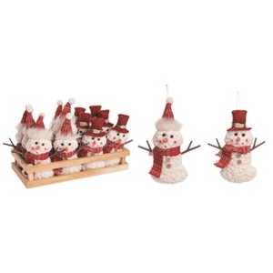 Transpac Polyester 5.5 in. Multicolor Christmas Plush Snowman Ornament In Display Set of 12 - 1 of 2