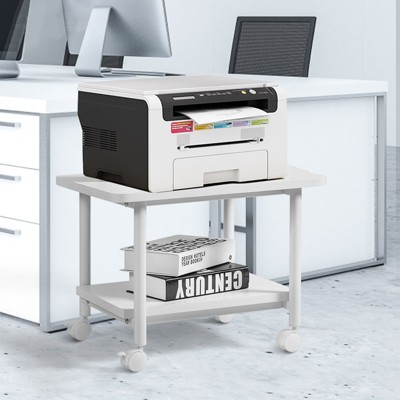 White 2-Tier Rolling Under Desk Printer Cart with Storage Shelves