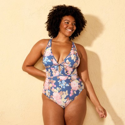 Shade & Shore Women's Floral Print Plunge Tie Detail Cheeky Coverage One Piece Swimsuit - Shade & Shore™ Multi M — фото 4