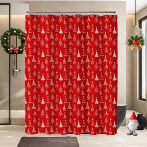 Christmas Shower Curtain, Christmas Tree Shower Curtains for Bathroom, Red Winter Holiday Shower Curtain for Bathroom Decor 70.8x70.8 Inch - 1 of 1