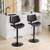 HDZNVF Set of 2 Walnut Bentwood Bar Stools Mid Century Modern Adjustable Counter Height Black Leather Upholstered - 2 of 4