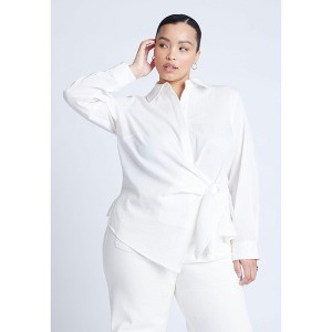 ELOQUII Women's Plus Size Hip Tie Collared Shirt - 1 of 4