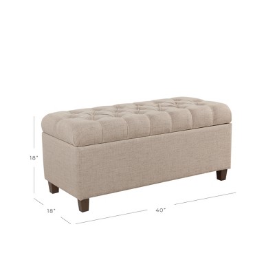 Tan Tufted Storage Ottoman Bench with Hinged Lid