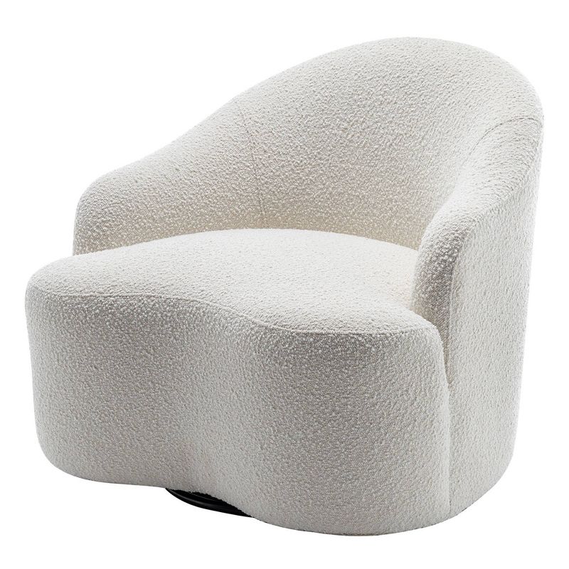  34" Wide Curved Boucle Upholstered Swivel Barrel Chair - Kinwell, 1 of 10