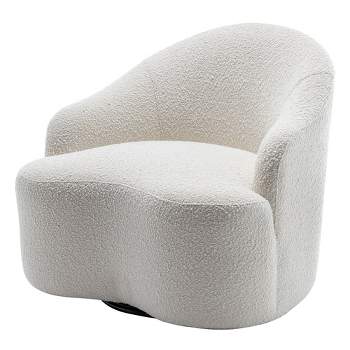  34" Wide Curved Boucle Upholstered Swivel Barrel Chair - Kinwell