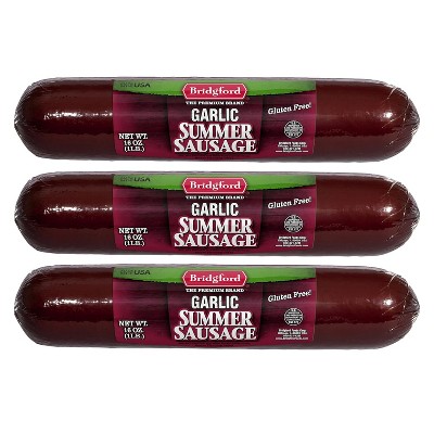 Bridgford Garlic Summer Sausage 16 oz - Gluten-Free High Protein Garlic Infused Ready-to-Eat Summer Sausage for No-Carb Keto Diets