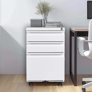 NicBex Mobile File Cabinet with Lock, Vertical Metal Filing Cabinets with 3 Drawers and Wheels,Office Cabinet for Home, Office,White/Black - 1 of 4