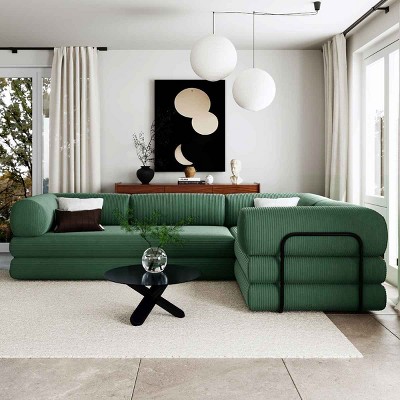 L-Shaped Modular Sofa, Sofa Bed for Living Rooms and Apartments, Upholstered Couch with Foam Filling and Corduroy Cushions-Coolbibila