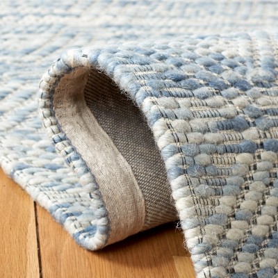 Light Blue and Beige Flat Woven Wool Rug, 2' 3" x 8'