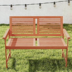 Costway 2-Person Patio Bench with Slatted Backrest and Seat Garden Loveseat Chair Furniture - 1 of 4