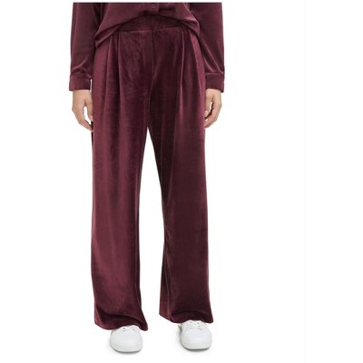Calvin Klein Womens Pleated Front Velour Relaxed Lounge Casual Pants