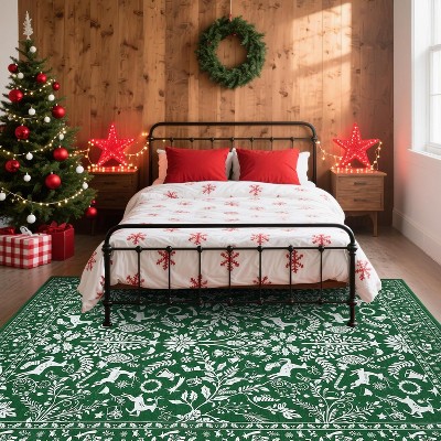 GustoWave Christmas Non Shedding Xmas Decorative Throw Rug for Living Room, Bedroom, Green