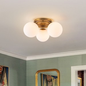 LLHZSY 18 1/10" Modern Semi Flush-Mount Ceiling Light Fixture 3-Light Milky White Glass Globe Shade for Bedroom Kitchen Foyer Hallway House - 1 of 4