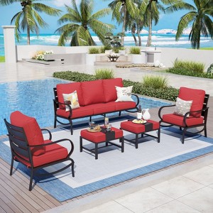 Captiva Designs 5pc Metal Patio Furniture Conversation Set with Ottomans for Garden Porch Backyard - 1 of 4