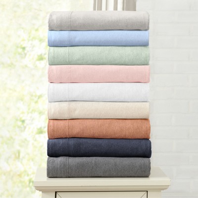Heathered Eucalyptus Twin Cotton Blend Jersey Knit Sheet Set