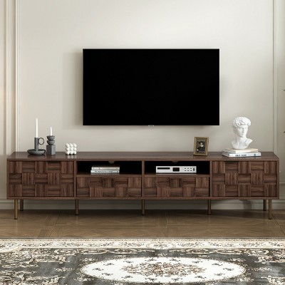 Mid Century TV Stand for TVs up to 85'',Media Console Table with 2 Drawers,Entertainment Center with Storage – The Pop Home