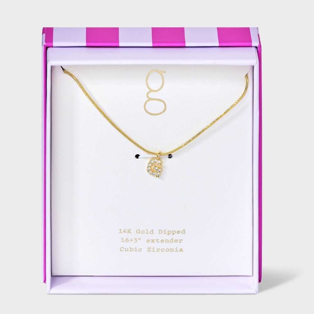 Photos - Pendant / Choker Necklace 14K Gold Dipped Cubic Zirconia Initial "G" Round Snake Chain Necklace - A