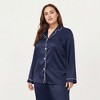 Anna-Kaci Lounge Women's PLus Size Satin Pajama Set with Long Sleeve Button Front Top and Relaxed Straight Leg Pants - 2 of 4