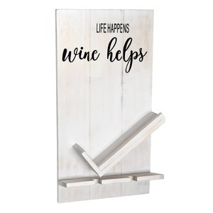 Lucca Wall Mounted Wooden Wine Bottle Shelf with Glass Holder - Elegant Designs - 1 of 4