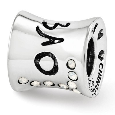 Black Bow Jewelry Sterling Silver White Crystal Love Script Concaved Bead Charm