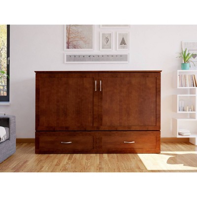 Hamilton Queen Walnut Wood Murphy Bed Chest with Drawer