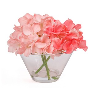 8" Artificial Coral Hydrangea with Acrylic Water in Glass Bowl - National Tree Company - 1 of 3