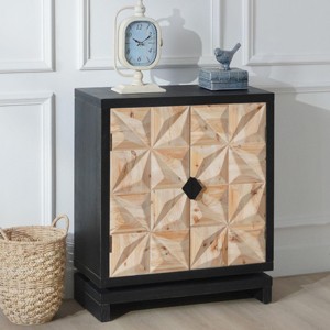 SEVOBAL Utility Storage Cabinets 3D Geometric Carved Double-Door Cabinet with Modern Black Framed Design for Bedroom, Brown, 26.8"*11.8"*31.3" - 1 of 4