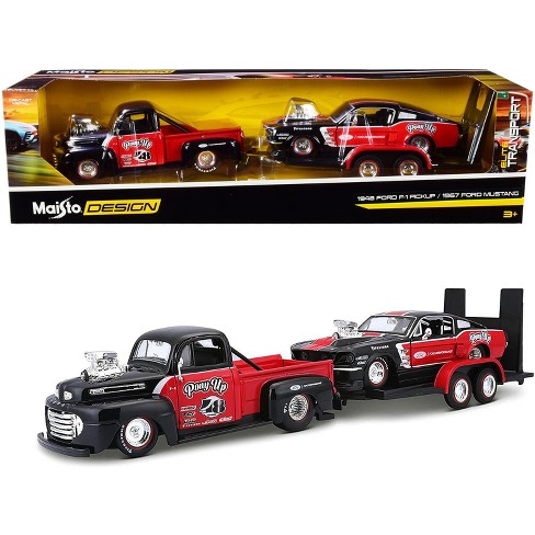 1948 Ford F 1 Pickup 48 1967 Ford Mustang Gt Flatbed Trailer Pony Up Red Black Set Of 3 Pcs 1 24 Diecast Models Maisto Target