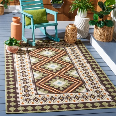 Veranda Square Brown and Terracotta Synthetic Indoor/Outdoor Rug