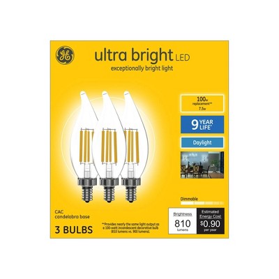 General Electric 3pk 100W CAC Decorative Ultra Bright LED Daylight Clear