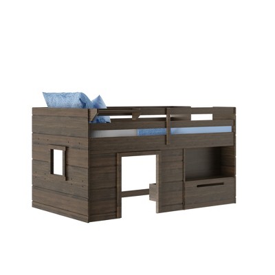 Barnwood Brown Twin Pine Loft Bed with Storage Drawer