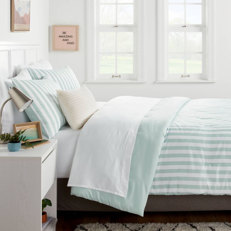 Microfiber Reversible Stripe Comforter Mint Green - Room Essentials™, 2 of 7