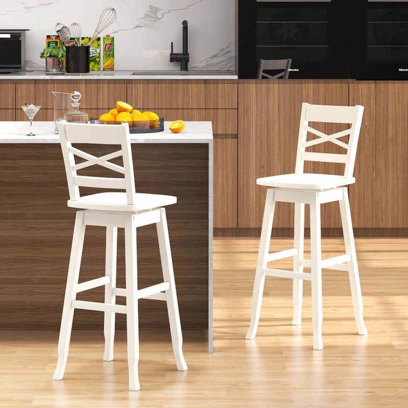 Costway 2 PCS 24"/30" Counter/Bar Height Stool Rubber Wood Swivel Bar Stool with Inclined Backrest White, 5 of 9