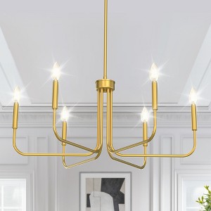 28 in. Gold 6-Light Farmhouse Rustic Candle Ceiling Chandelier, Adjustable Height for Dining Room Living Room and Foyer - 1 of 4