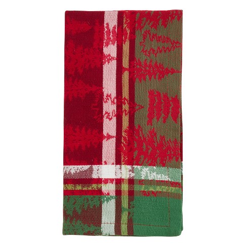 Christmas Cloth Dinner Napkins - Red Green Tartan Plaid & Holly