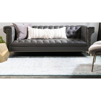 Light Blue and Ivory Abstract Stain-Resistant Rectangular Rug