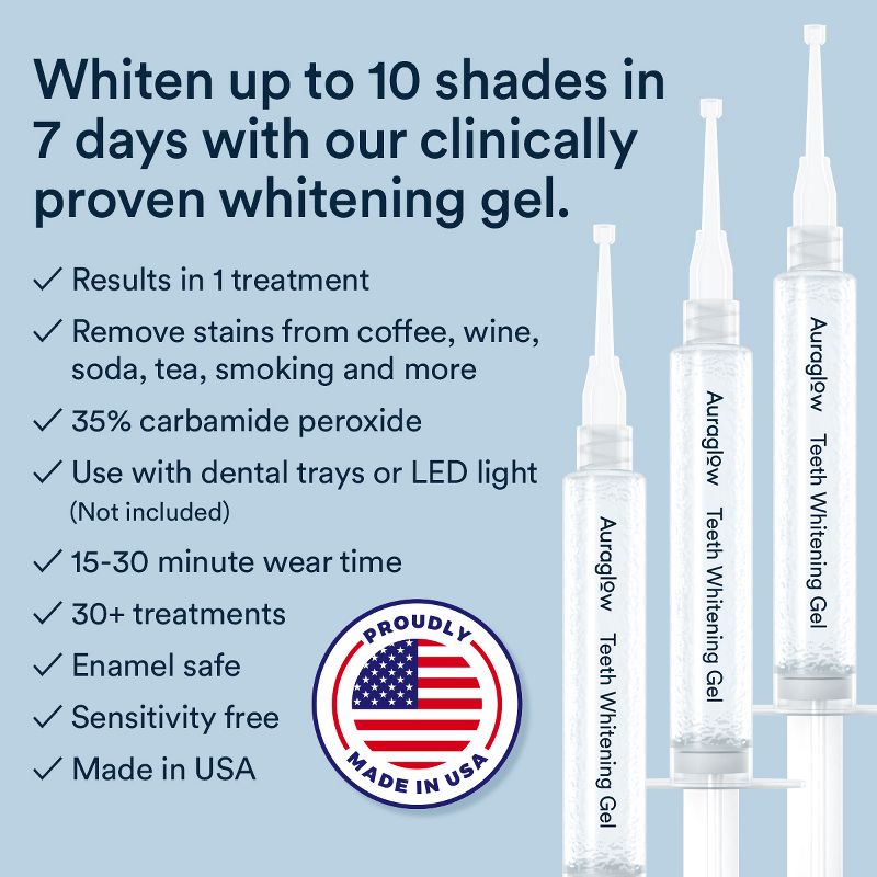 Auraglow 35% Teeth Whitening Gel Syringe Refill Pack, 35% Carbamide Peroxide, 30 Treatments, Safe for Enamel, 3 of 8