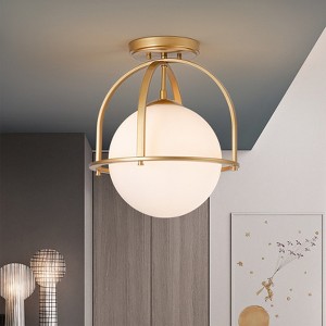 LLHZSY Modern Glass Globe Semi Flush Mount Ceiling Light Fixture for Hallway Home - 1-Light Milky White Glass Globe Shade -8 7/10", 13"- Black/Gold - 1 of 4