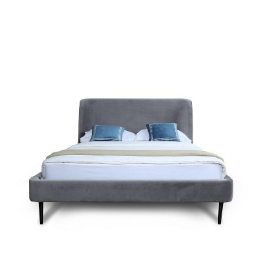 Full Gray Velvet Upholstered Bed with Black Legs