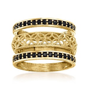 Ross-Simons 0.60 ct. t.w. Black Spinel and Scrollwork Jewelry Set: 3 Rings in 18kt Gold Over Sterling - 1 of 4