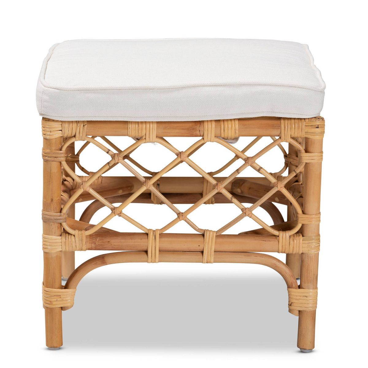 Orchard Fabric Upholstered and Rattan Ottoman White/Natural - bali & pari: Comfortable Seating, No Assembly Required - thumbnail 2