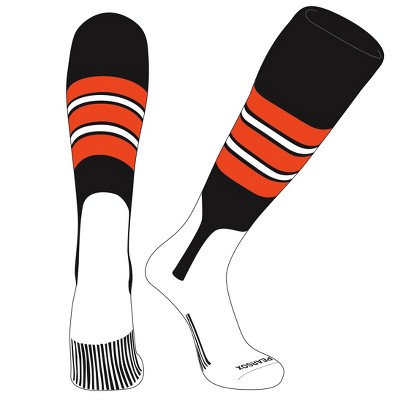 PEAR SOX OTC Baseball Softball Stirrup Socks (E, 7in) Black, Orange, White (M)